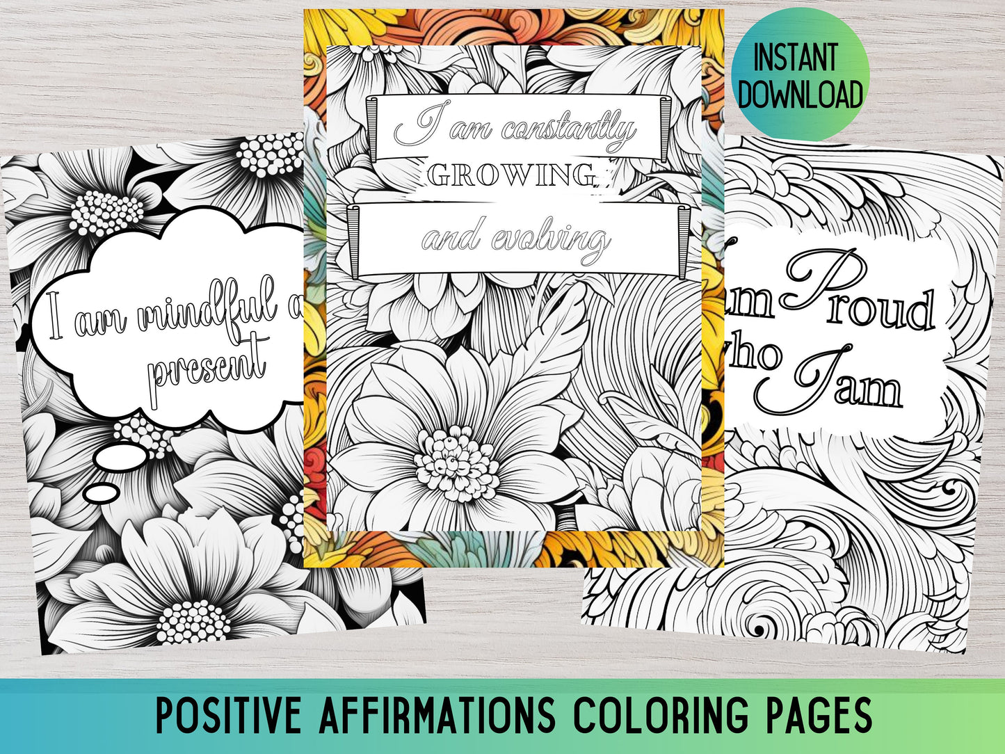 Afirmaciones positivas para colorear, Alivio del estrés, Salud mental, Página para colorear, Páginas para colorear inspiradoras, Soy afirmaciones