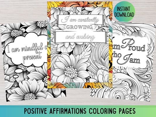 Afirmaciones positivas para colorear, Alivio del estrés, Salud mental, Página para colorear, Páginas para colorear inspiradoras, Soy afirmaciones