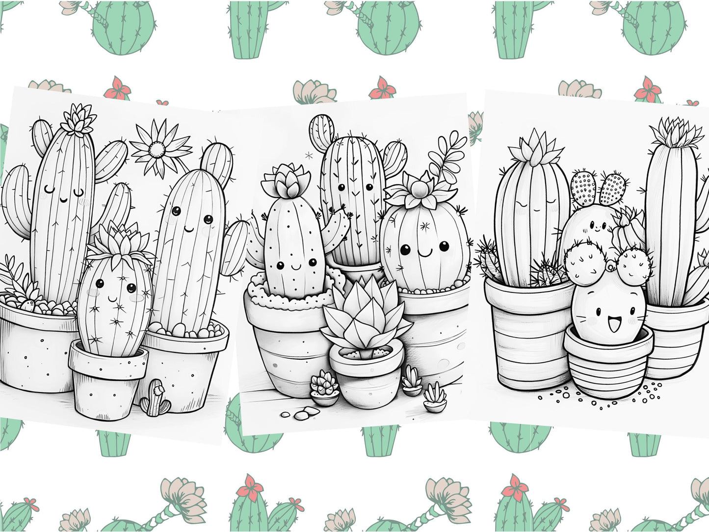 Lindas Páginas Para Colorear Kawaii, Páginas Para Colorear Imprimibles Kawaii, Libro Para Colorear, Impresiones Digitales, Descarga Digital, Cactus Kawaii, Página Kawaii Pdf