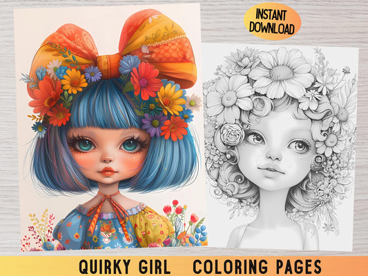 Página para colorear peculiar de niñas, páginas para colorear divertidas de niñas, páginas para colorear peculiares de niñas, páginas para colorear florales, páginas para colorear en escala de grises y páginas para colorear clásicas para adultos