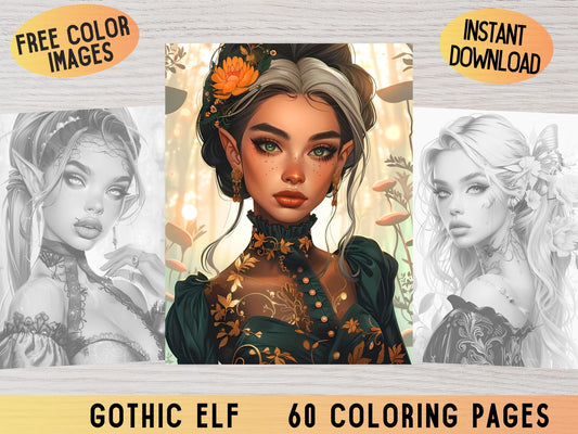 Dibujos para colorear de elfos, dibujos para colorear de elfos, libros para colorear góticos, dibujos para colorear de fantasía, dibujos para colorear de elfos góticos, dibujos para colorear de elfos/dibujos para colorear en escala de grises