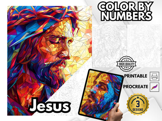 Dibujos para colorear de Cristo para adultos, colorear por número para adultos, libro para colorear de Jesús, PNG y PDF imprimibles, pintar por número descargable