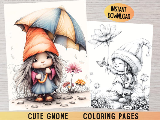 Página para colorear de gnomos, Dibujos para colorear de gnomos, Linda página para colorear de gnomos, Libros para colorear de gnomos, Dibujos para colorear para adultos, Libro para colorear de gnomos para adultos