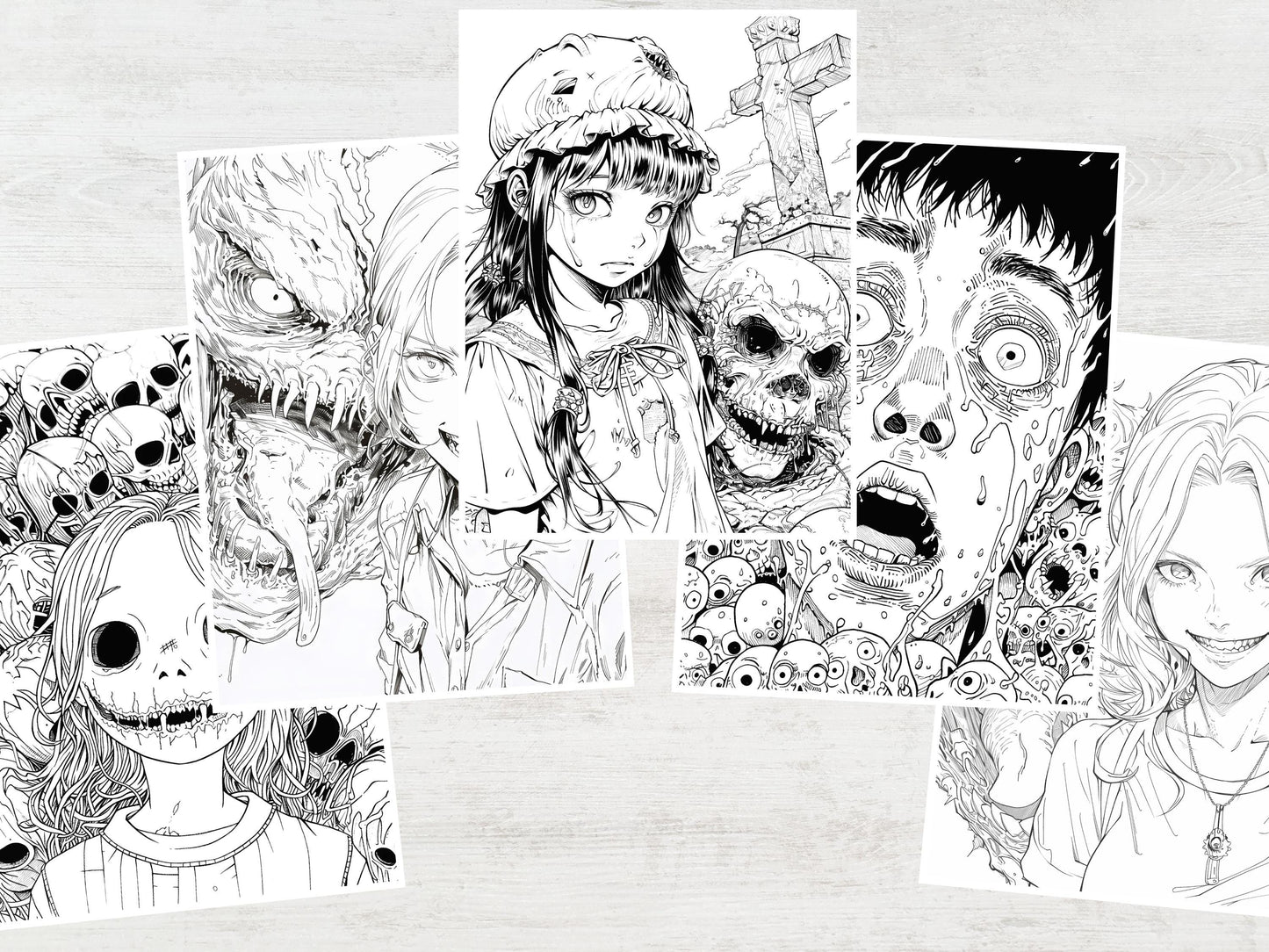 Dibujos para colorear de manga y terror, dibujos para adultos, dibujos espeluznantes, dibujos de miedo, dibujos de monstruos, libros de terror, manga oscuro