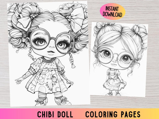 Páginas para colorear de Chibi, libro para colorear de Chibi, libro para colorear para adultos, páginas para colorear, páginas para colorear de Chibi para imprimir, lindas páginas para colorear de Chibi, digital