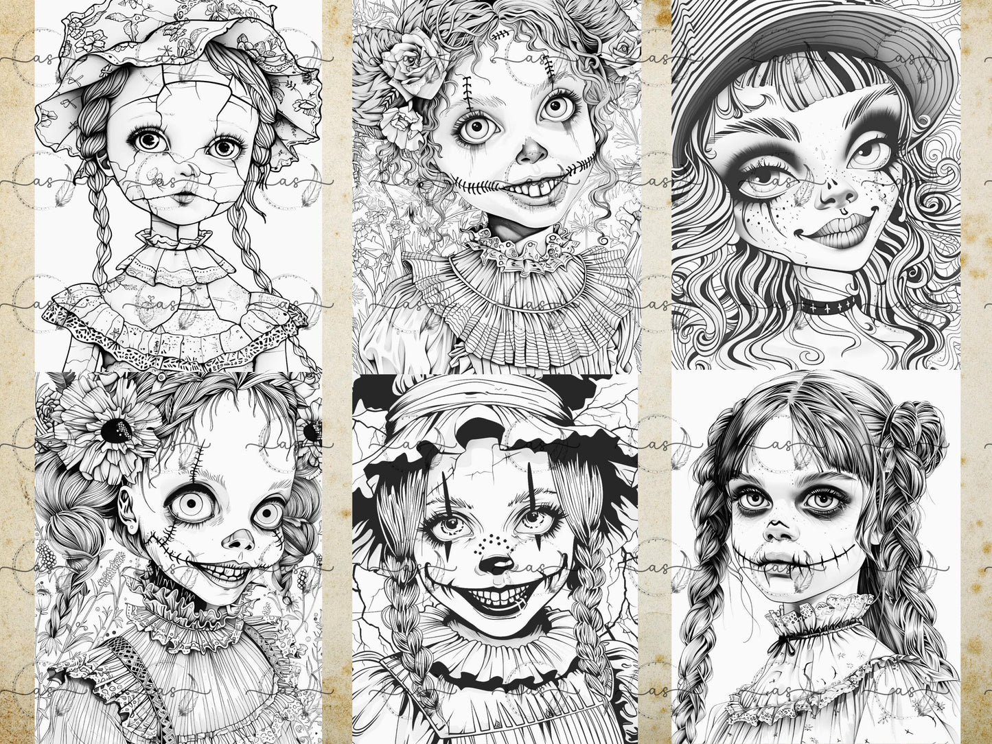 Dibujos para colorear de muñecas espeluznantes, Dibujos espeluznantes, Dibujos de terror, Dibujos para colorear para adultos, Dibujos de terror, Dibujos de Halloween