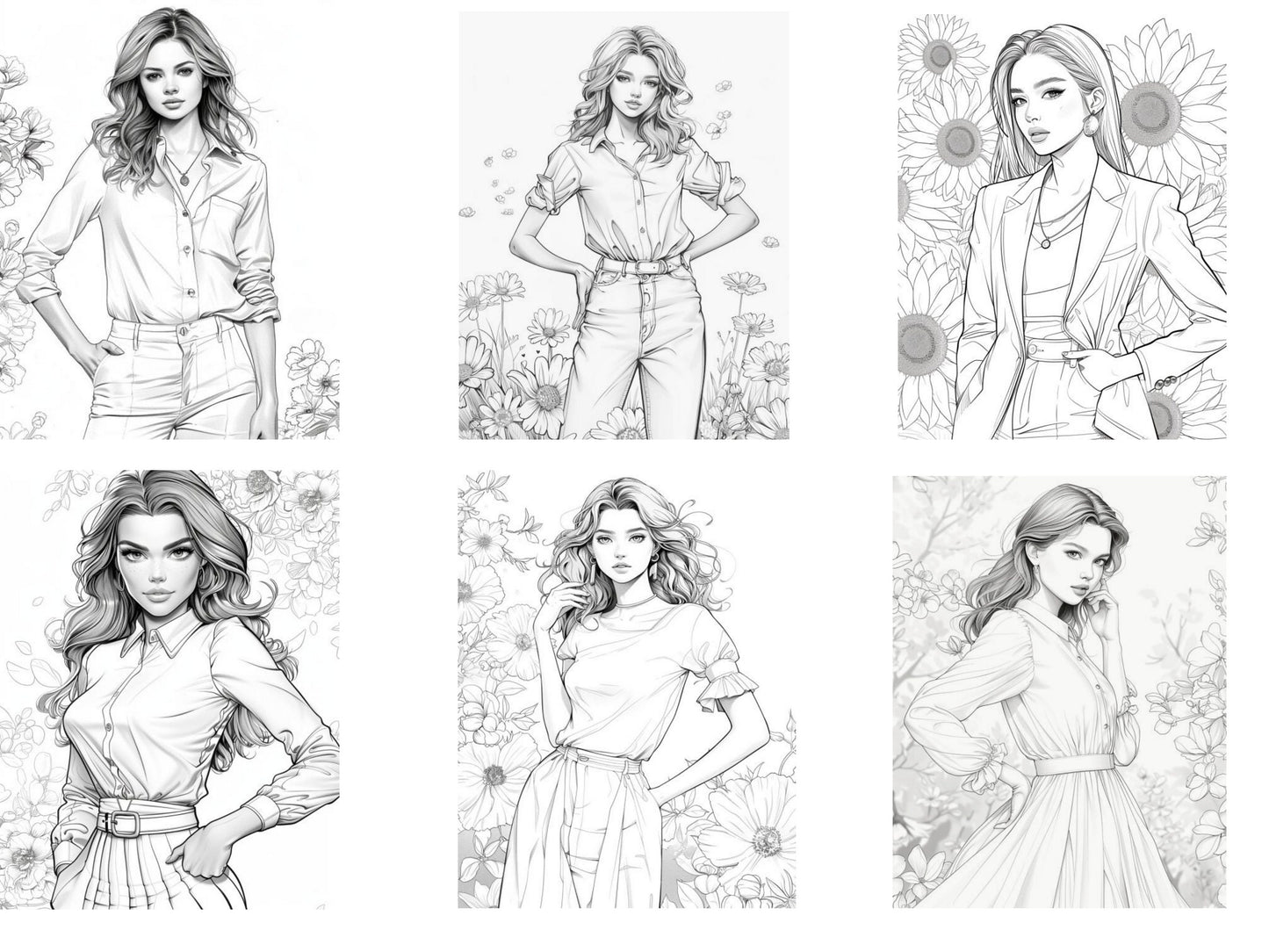 Libro para colorear de ilustración de moda, Páginas para colorear de moda para adultos, Páginas para colorear para adultos de moda, libro para colorear para adultos de moda, Chic